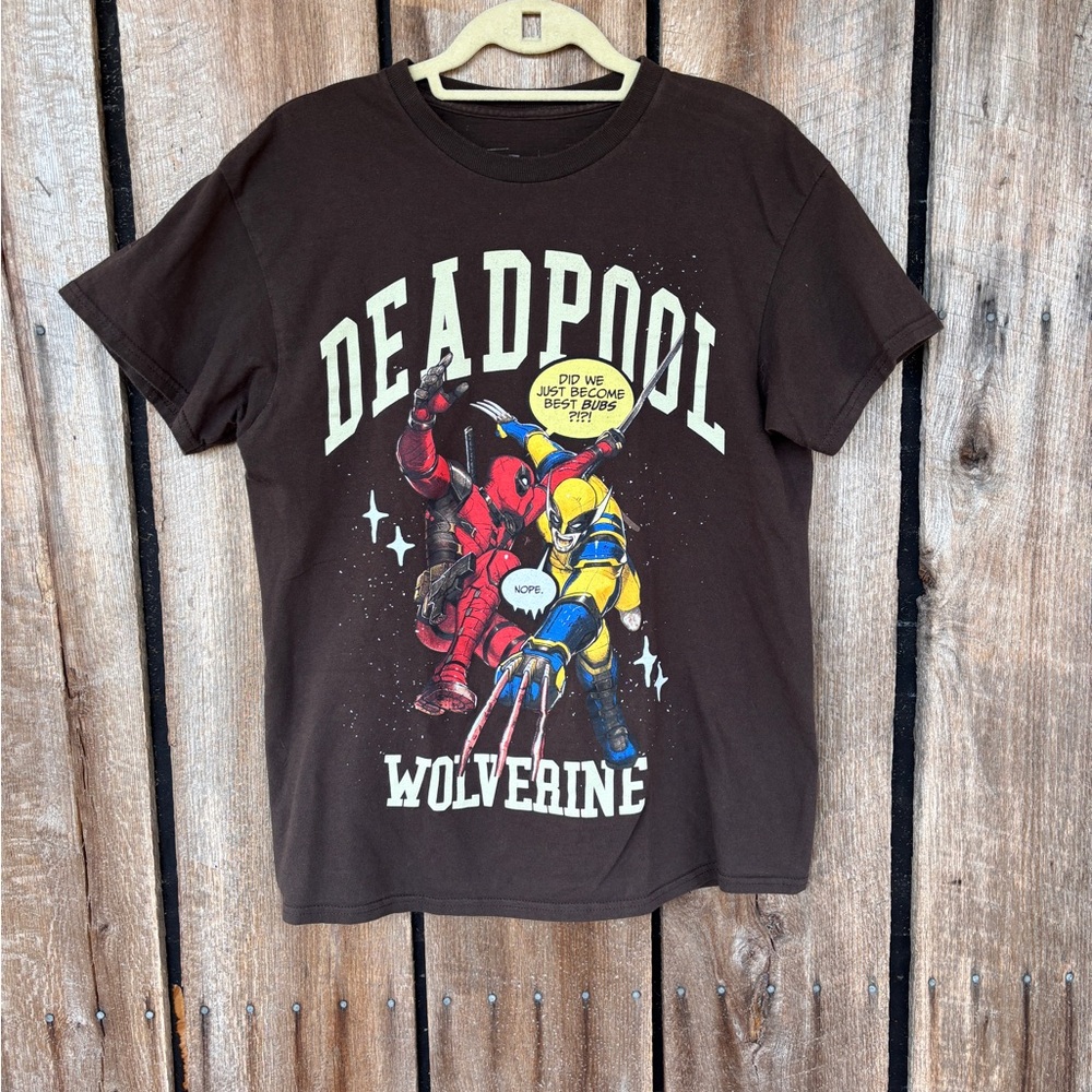 Deadpool Wolverine Marvel Graphic T Shirt Mens Medium‎ Brown Comic Tee